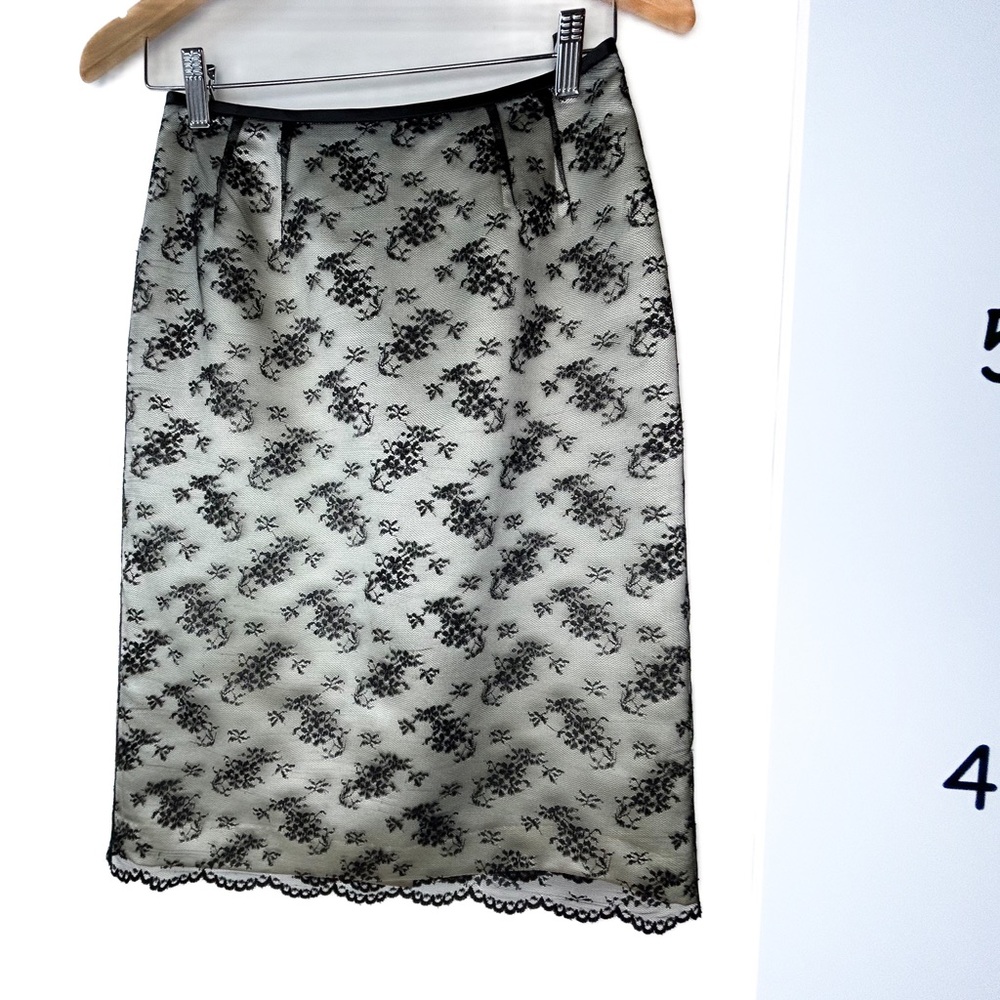 Kasper Black White Sparkle Black Lace Mob‎ Wife Goth Skirt 2 Petite